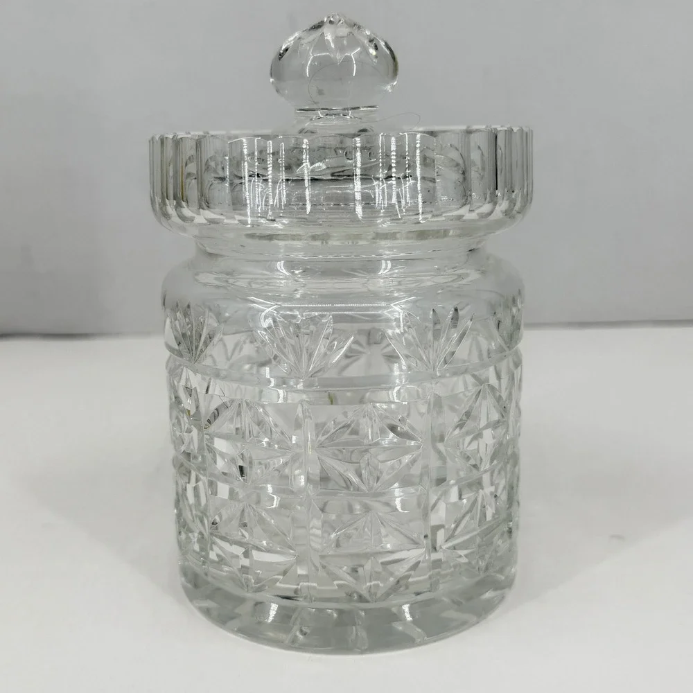 Lead Crystal Small Lidded Jar Clear Diamond Cut Glass Biscuit Candy 6 Inch